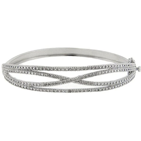 Streamlined bracelet-Sterling Silver 1/4ct TDW Diamond 'X' Design Bangle Bracelet (J-K, I3)