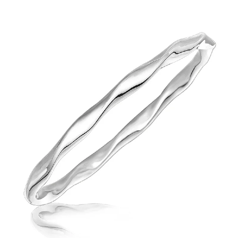 Six-gem bracelet-Sterling Silver Twist Style Rhodium Plated Bangle