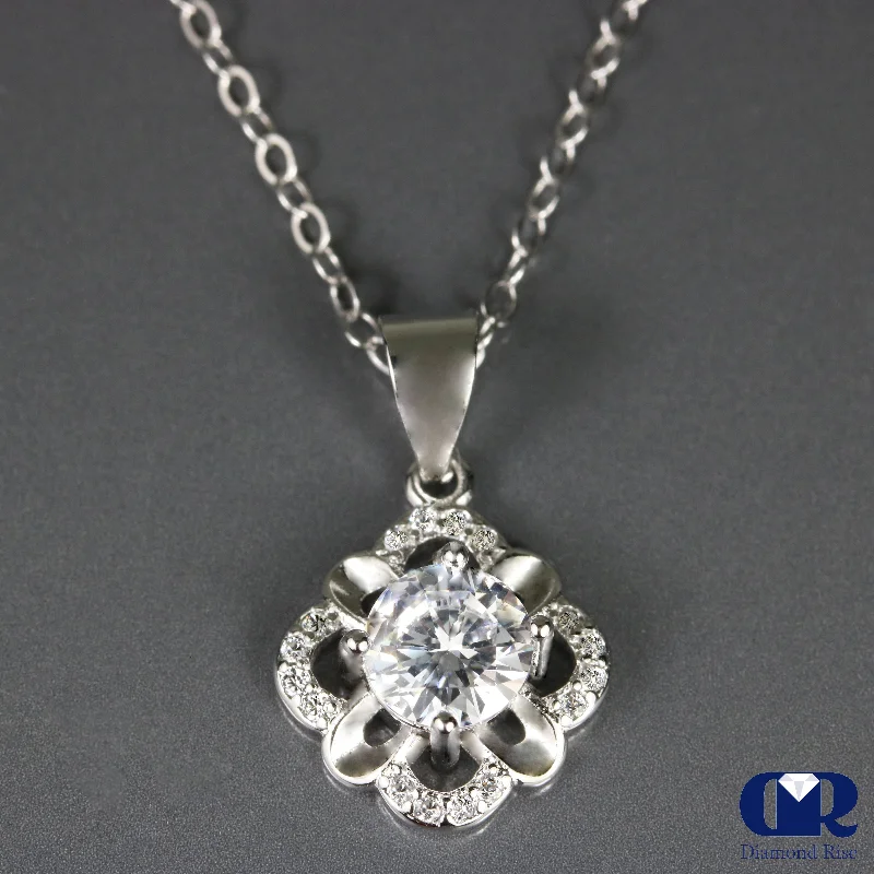 Molten gold necklace-0.60 Carat Round Cut Diamond Pendant 14K White Gold With Chain