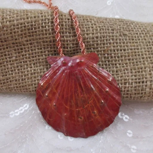 Branch cluster necklace-Big Bold Copper Seashell Pendant on Copper Chain Necklace