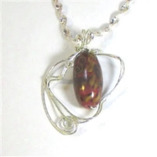 Luminous citrine necklace-Red Handmade Artisan Bead Wire Wrap Pendant Sterling Silver Chain