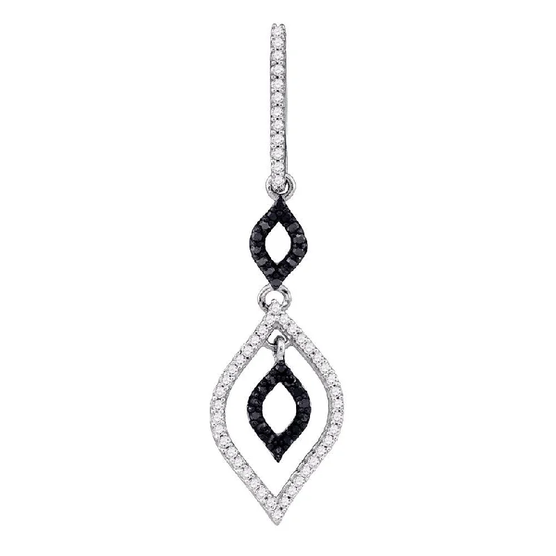 Delicate-band necklace-10k White Gold Black Color Enhanced Diamond Womens Leaf-shape Dangle Pendant 1/4 Cttw