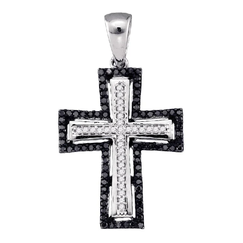 Tilted gem necklace-10k White Gold Black Color Enhanced Diamond Womens Roman Cross Crucifix Pendant 1/4 Cttw