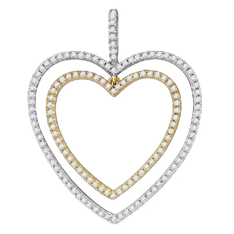 Shining gem necklace-10k White Gold Round Diamond Womens 2-tone Double Heart Pendant 1/2 Cttw