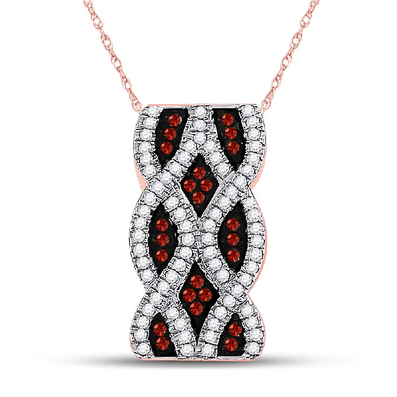 Classic-style opal necklace-10kt Rose Gold Womens Round Red Color Enhanced Diamond Fashion Pendant 1/4 Cttw