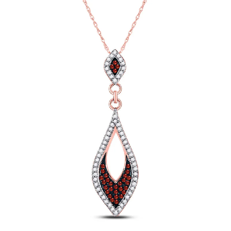 Textured necklace-10kt Rose Gold Womens Round Red Color Enhanced Diamond Fashion Pendant 1/5 Cttw