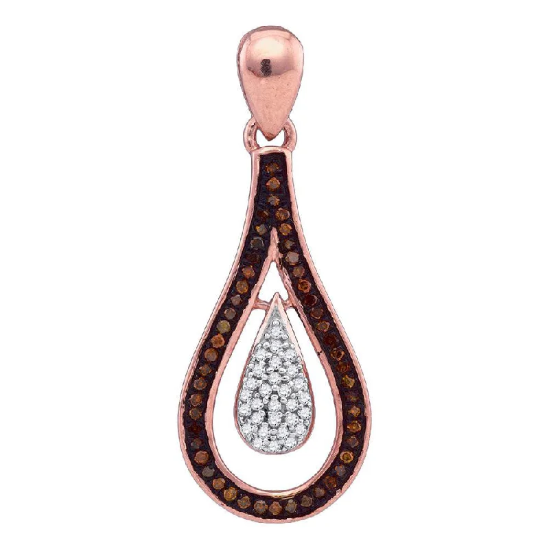 Sprout-shaped necklace-10kt Rose Gold Womens Round Red Color Enhanced Diamond Teardrop Dangle Pendant 1/5 Cttw