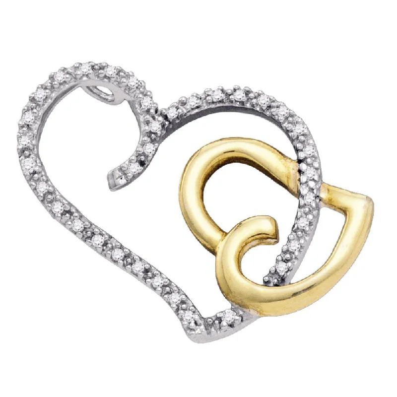 Tight coil necklace-10kt Two-tone Gold Womens Round Diamond Heart Pendant 1/6 Cttw