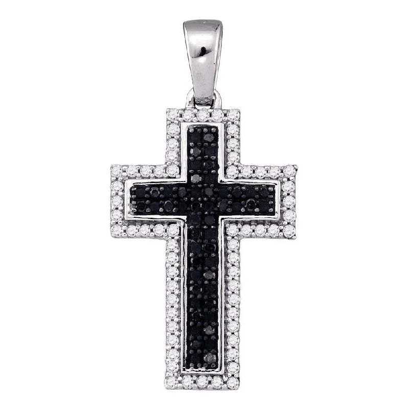 Soft morganite necklace-10kt White Gold Womens Round Black Color Enhanced Diamond Cross Religious Pendant 1/4 Cttw