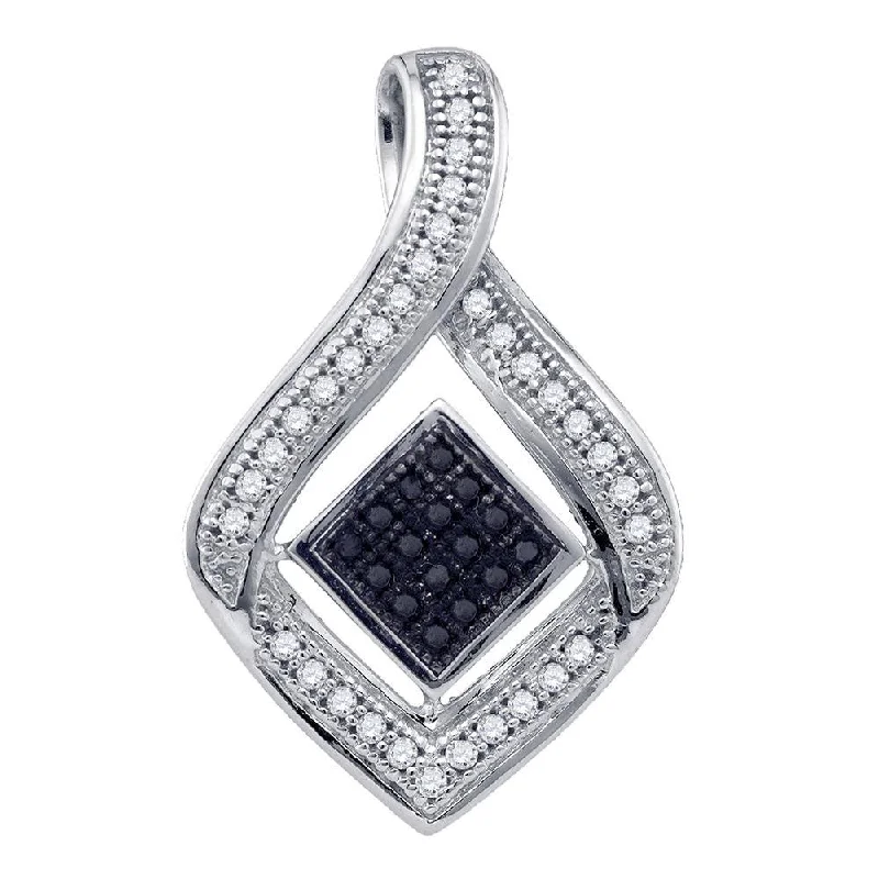 Frilled edge necklace-10kt White Gold Womens Round Black Color Enhanced Diamond Fashion Pendant 1/6 Cttw