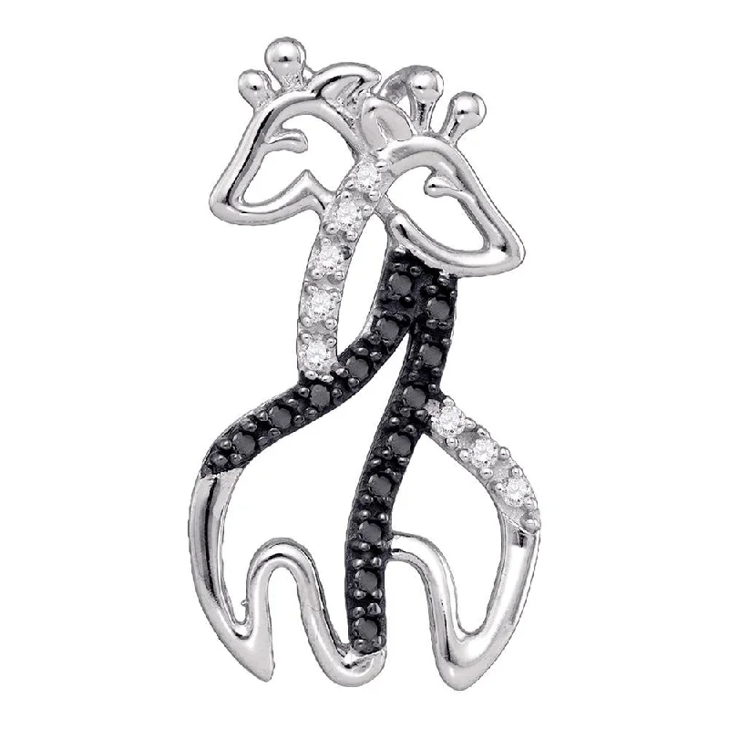 Textured necklace-10kt White Gold Womens Round Black Color Enhanced Diamond Giraffe Pendant 1/8 Cttw