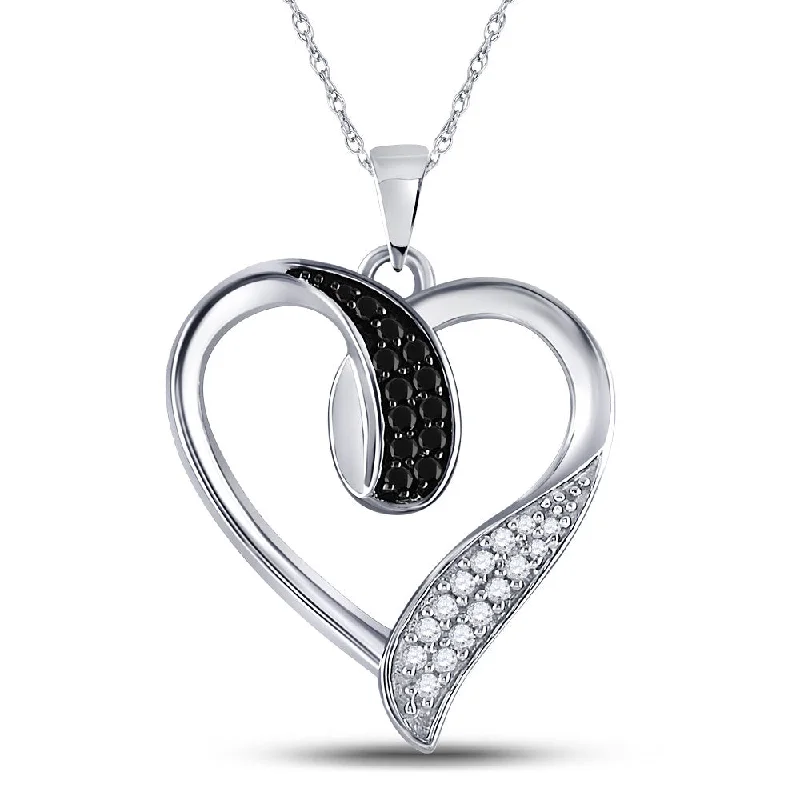 Tiered chain necklace-10kt White Gold Womens Round Black Color Enhanced Diamond Heart Pendant 1/5 Cttw