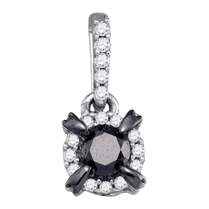 Flush necklace-10kt White Gold Womens Round Black Color Enhanced Diamond Solitaire Pendant 1/2 Cttw