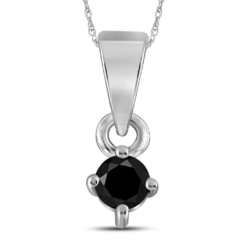 Vintage ruby necklace-10kt White Gold Womens Round Black Color Enhanced Diamond Solitaire Pendant 1/8 Cttw