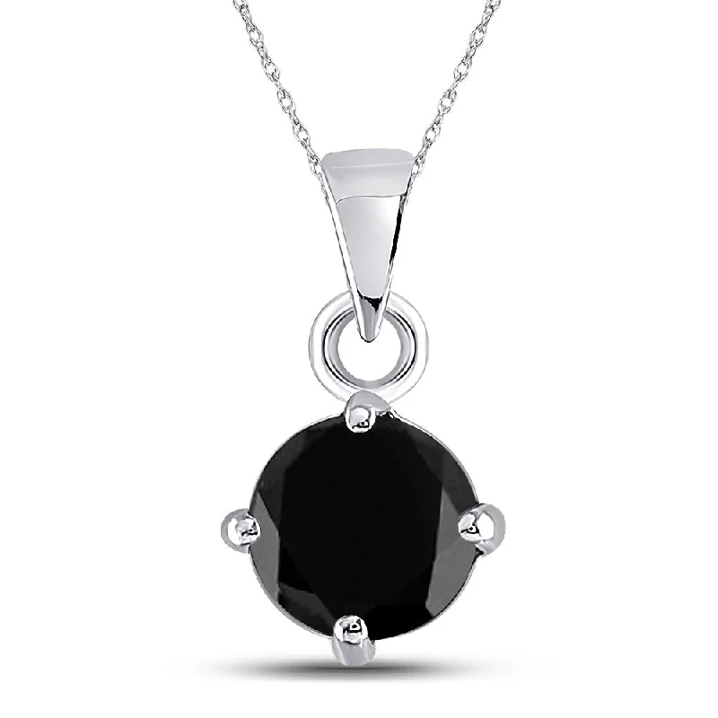 Faint finish necklace-10kt White Gold Womens Round Black Color Enhanced Diamond Solitaire Pendant 2 Cttw