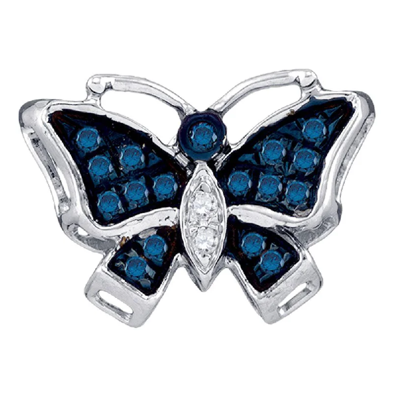 Precision cut necklace-10kt White Gold Womens Round Blue Color Enhanced Diamond Butterfly Bug Pendant 1/20 Cttw