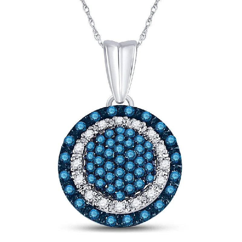 Pearlized platinum necklace-10kt White Gold Womens Round Blue Color Enhanced Diamond Circle Cluster Pendant 1/4 Cttw