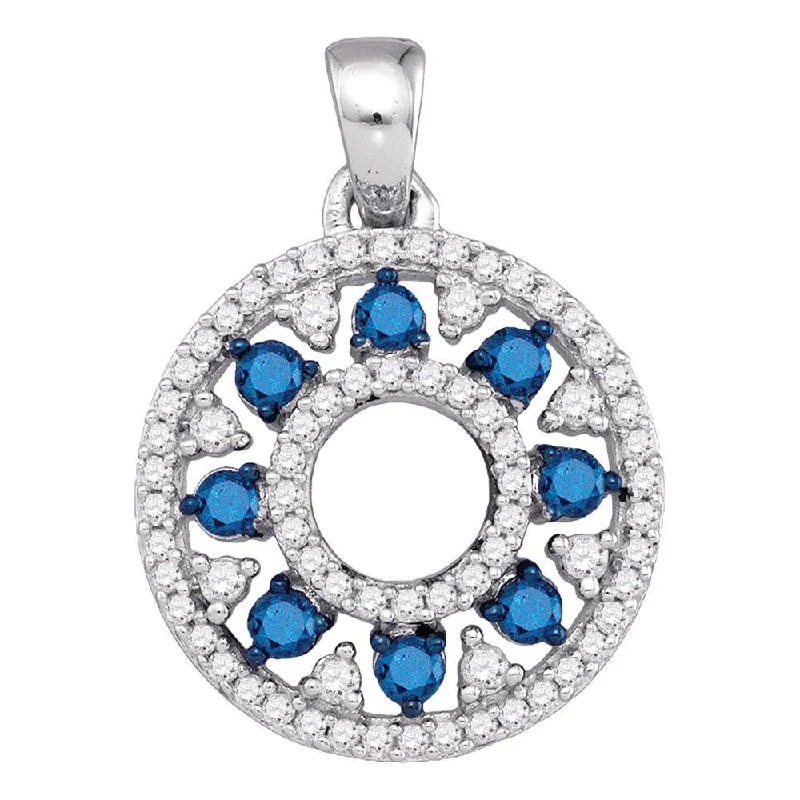 Warm jasper necklace-10kt White Gold Womens Round Blue Color Enhanced Diamond Circle Cutout Pendant 1/2 Cttw