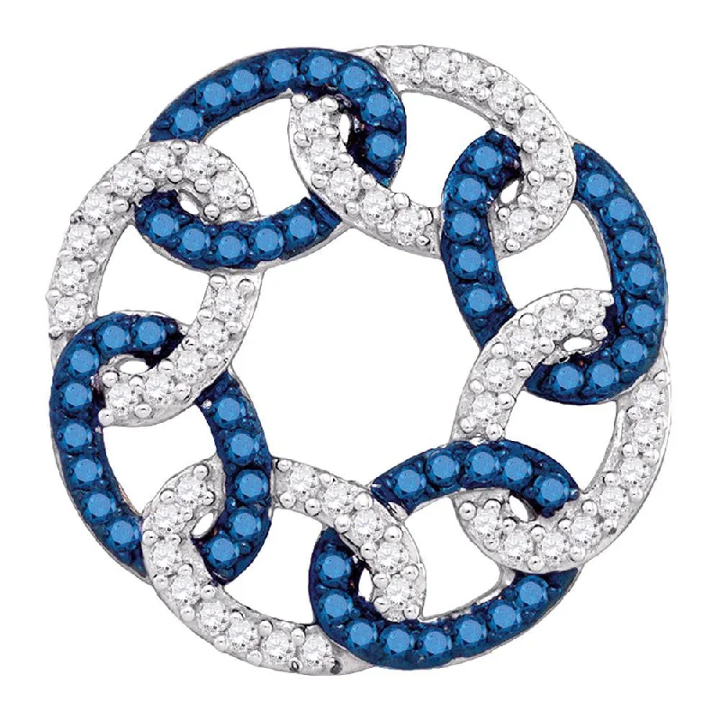 Faceted crystal necklace-10kt White Gold Womens Round Blue Color Enhanced Diamond Circle Linked Pendant 1/3 Cttw