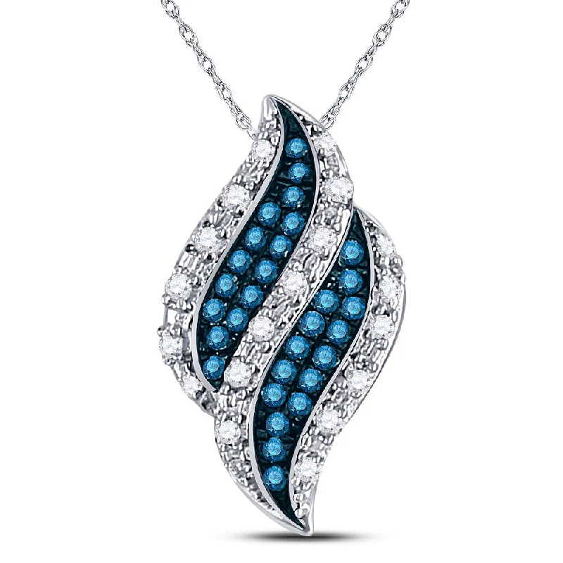 Fine filigree necklace-10kt White Gold Womens Round Blue Color Enhanced Diamond Cluster Pendant 1/10 Cttw