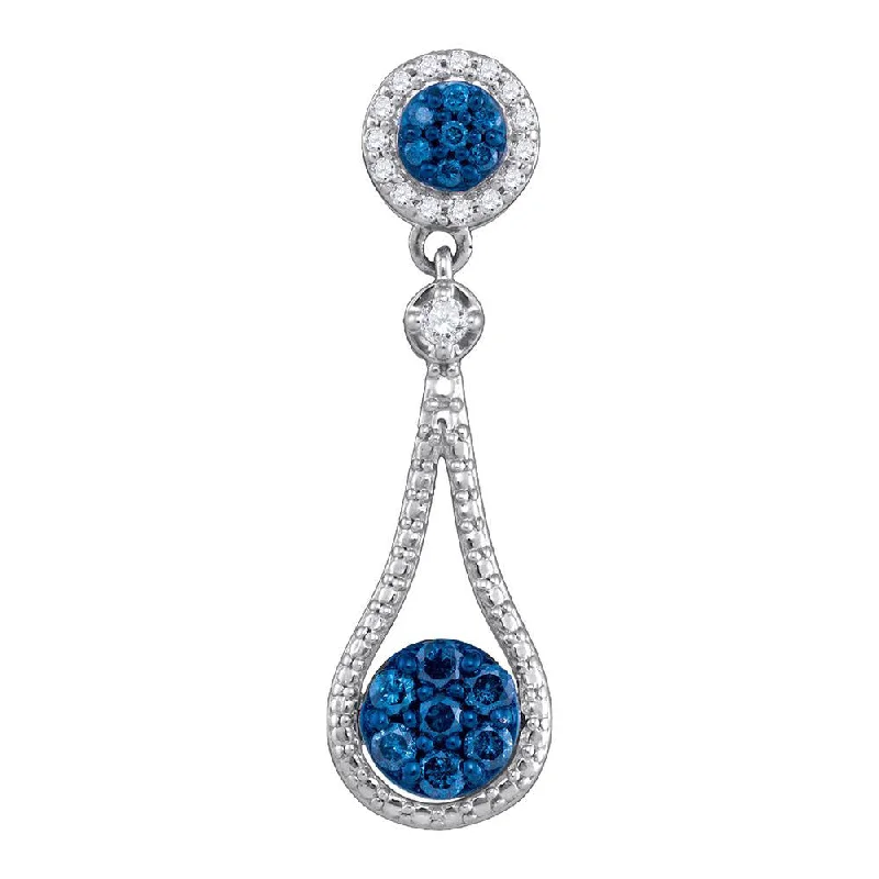 Swept design necklace-10kt White Gold Womens Round Blue Color Enhanced Diamond Cluster Pendant 1/3 Cttw