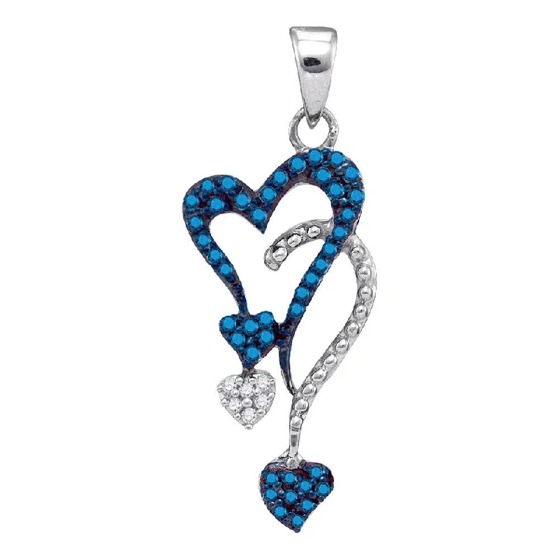 Low-set gem necklace-10kt White Gold Womens Round Blue Color Enhanced Diamond Droplet Heart Pendant 1/5 Cttw