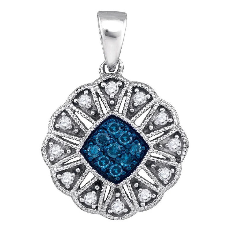 Warm jasper necklace-10kt White Gold Womens Round Blue Color Enhanced Diamond Fashion Pendant 1/5 Cttw