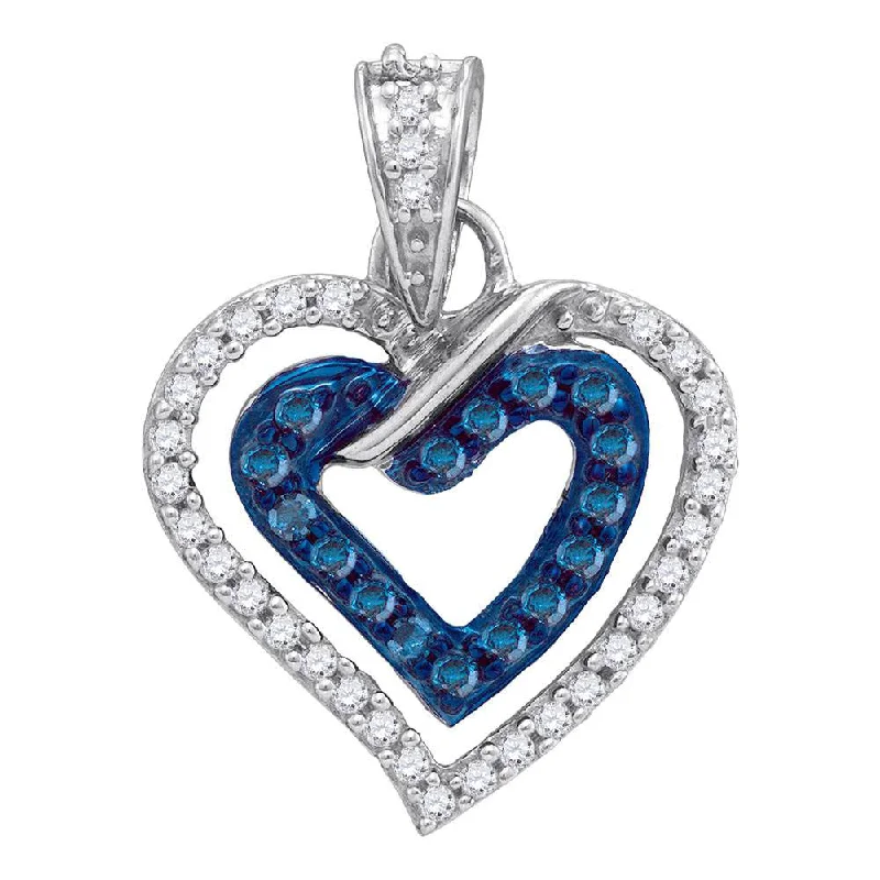 Classic jasper necklace-10kt White Gold Womens Round Blue Color Enhanced Diamond Heart Pendant 1/4 Cttw