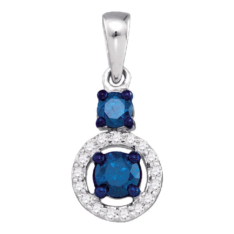 Extended diamond necklace-10kt White Gold Womens Round Blue Color Enhanced Diamond Solitaire Circle Pendant 1/2 Cttw