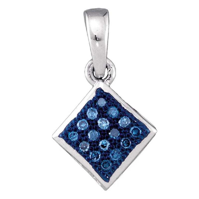 Flush necklace-10kt White Gold Womens Round Blue Color Enhanced Diamond Square Pendant 1/20 Cttw