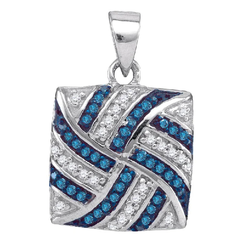 Glossy hematite necklace-10kt White Gold Womens Round Blue Color Enhanced Diamond Square Pinwheel Pendant 1/4 Cttw