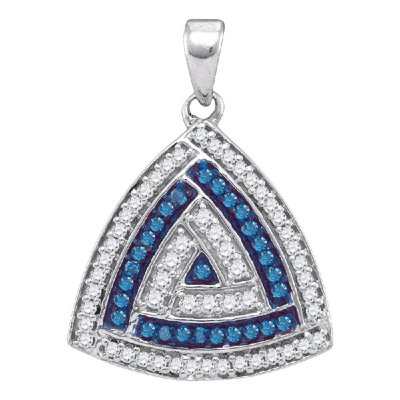 Faded finish necklace-10kt White Gold Womens Round Blue Color Enhanced Diamond Triangle Pendant 1/4 Cttw