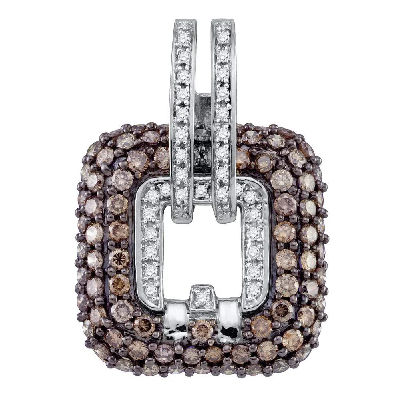 Six-gem necklace-10kt White Gold Womens Round Brown Diamond Square Pendant 2-1/4 Cttw