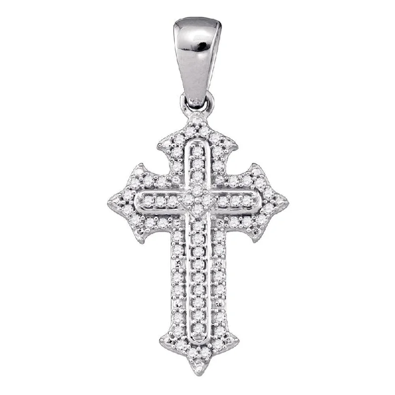 Open-sun necklace-10kt White Gold Womens Round Diamond Cross Crucifix Pendant 1/5 Cttw