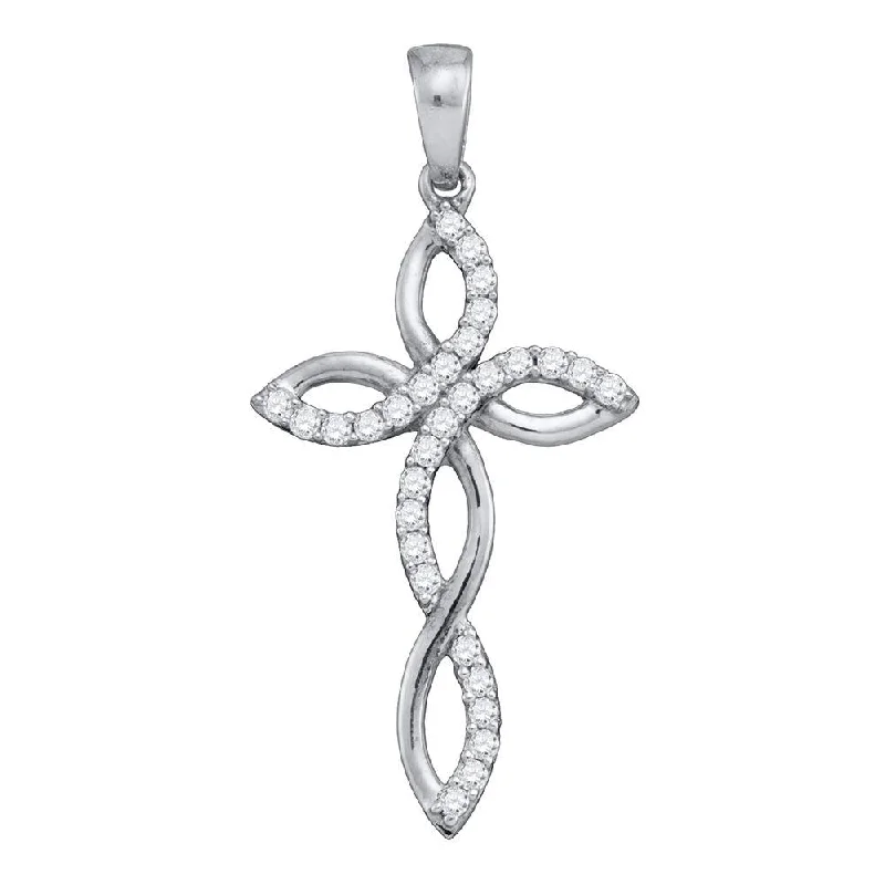 Vine-twist necklace-10kt White Gold Womens Round Diamond Cross Pendant 1/3 Cttw