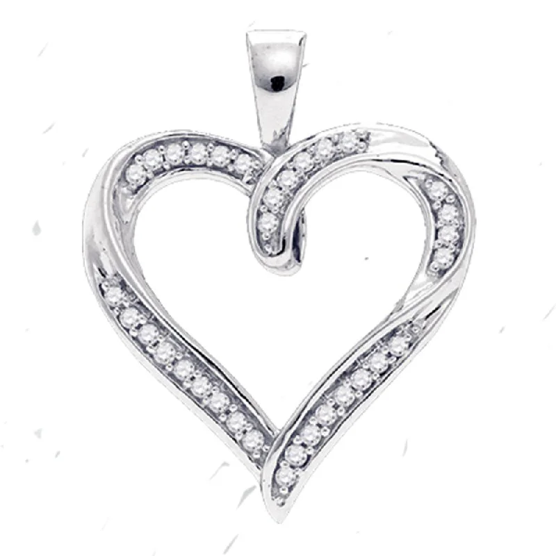 Diverse stone necklace-10kt White Gold Womens Round Diamond Heart Pendant 1/10 Cttw