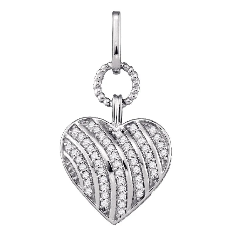 Three-gem necklace-10kt White Gold Womens Round Diamond Heart Pendant 1/6 Cttw