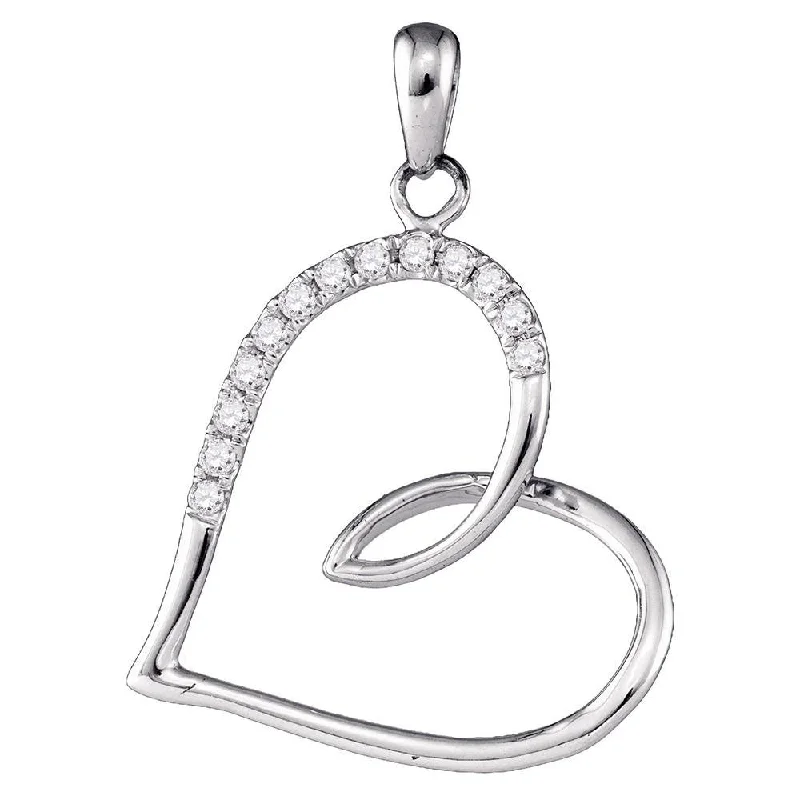 Luminous quartz necklace-10kt White Gold Womens Round Diamond Heart Pendant 1/8 Cttw