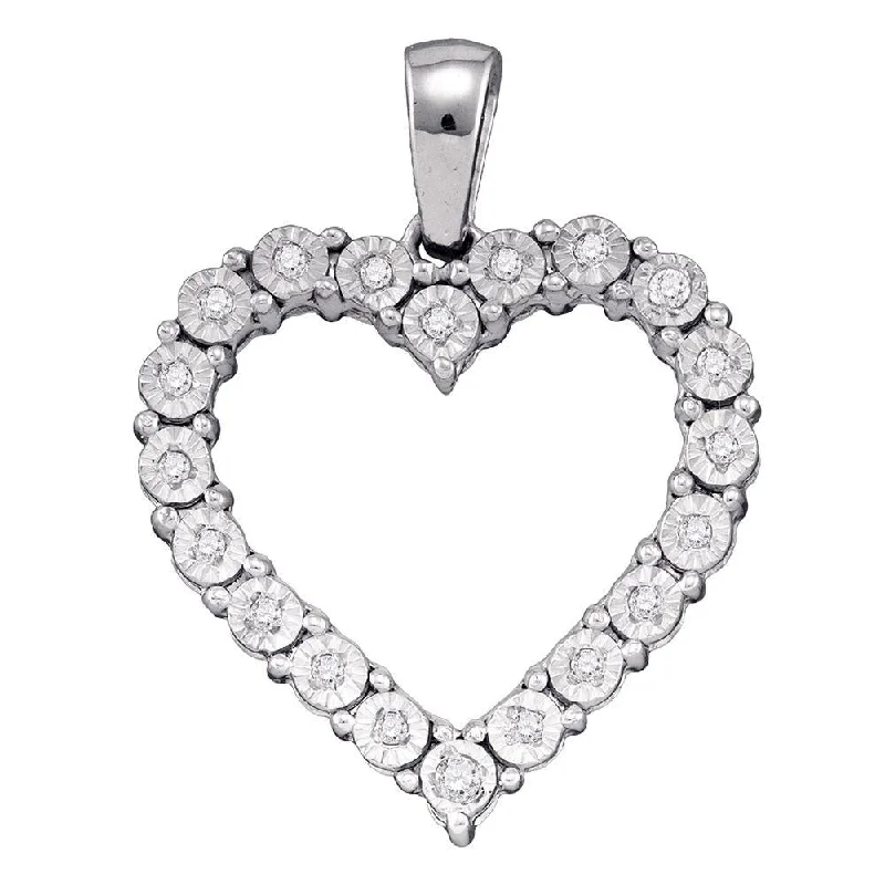 Rough ruby necklace-10kt White Gold Womens Round Illusion-set Diamond Heart Pendant 1/10 Cttw