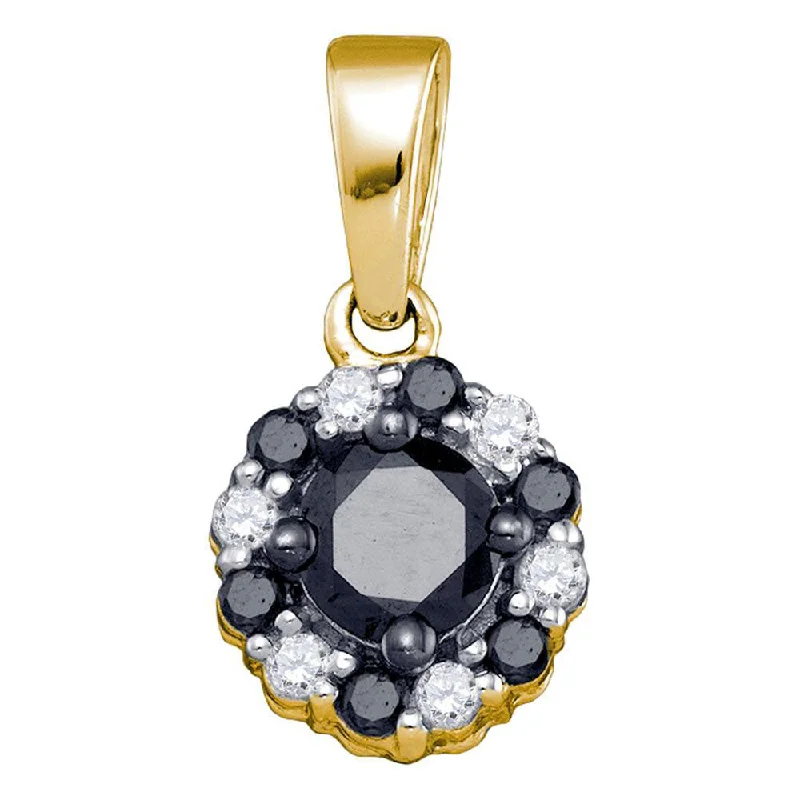 Bright topaz necklace-10kt Yellow Gold Womens Round Black Color Enhanced Diamond Cluster Pendant 1/2 Cttw