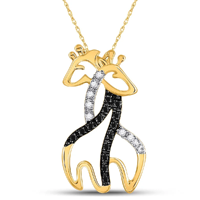 Fin motif necklace-10kt Yellow Gold Womens Round Black Color Enhanced Diamond Giraffe Pendant 1/8 Cttw