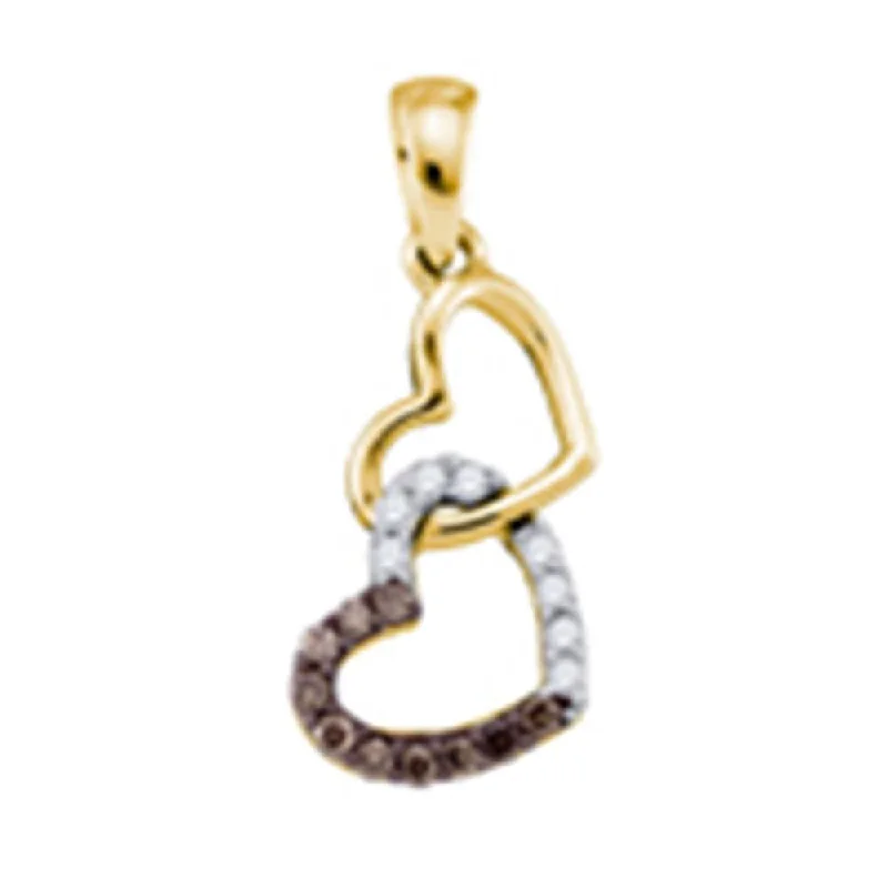 Suspended gem necklace-10kt Yellow Gold Womens Round Black Color Enhanced Diamond Heart Pendant 1/6 Cttw