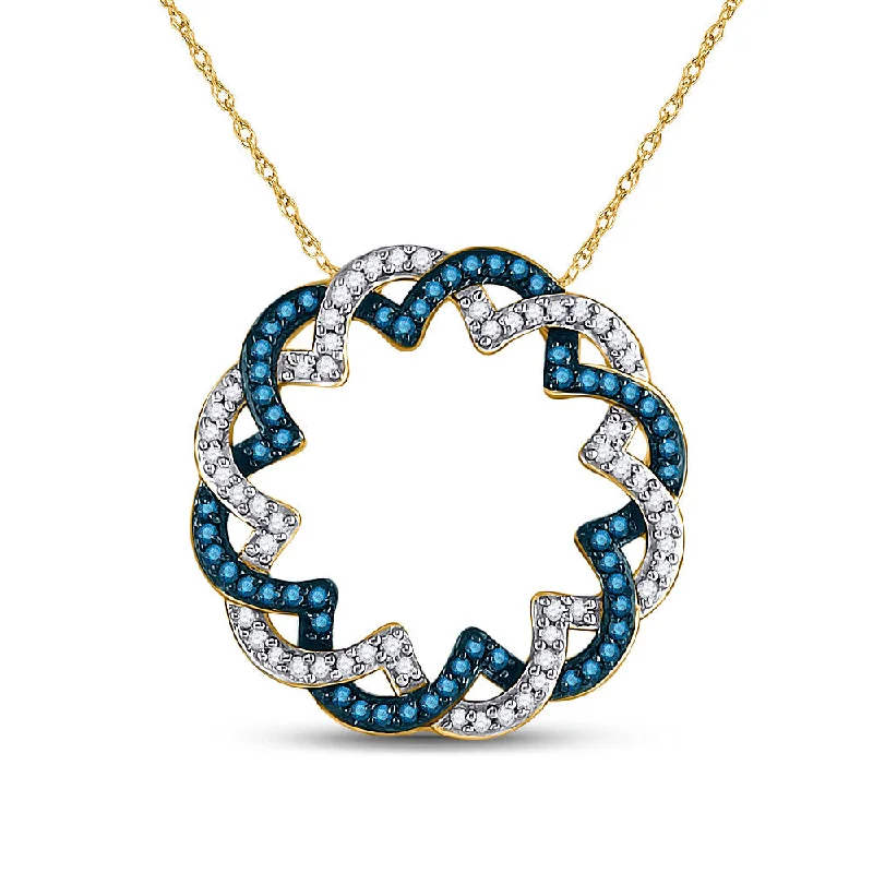 Sleek cobalt necklace-10kt Yellow Gold Womens Round Blue Color Enhanced Diamond Circle Pendant 1/3 Cttw