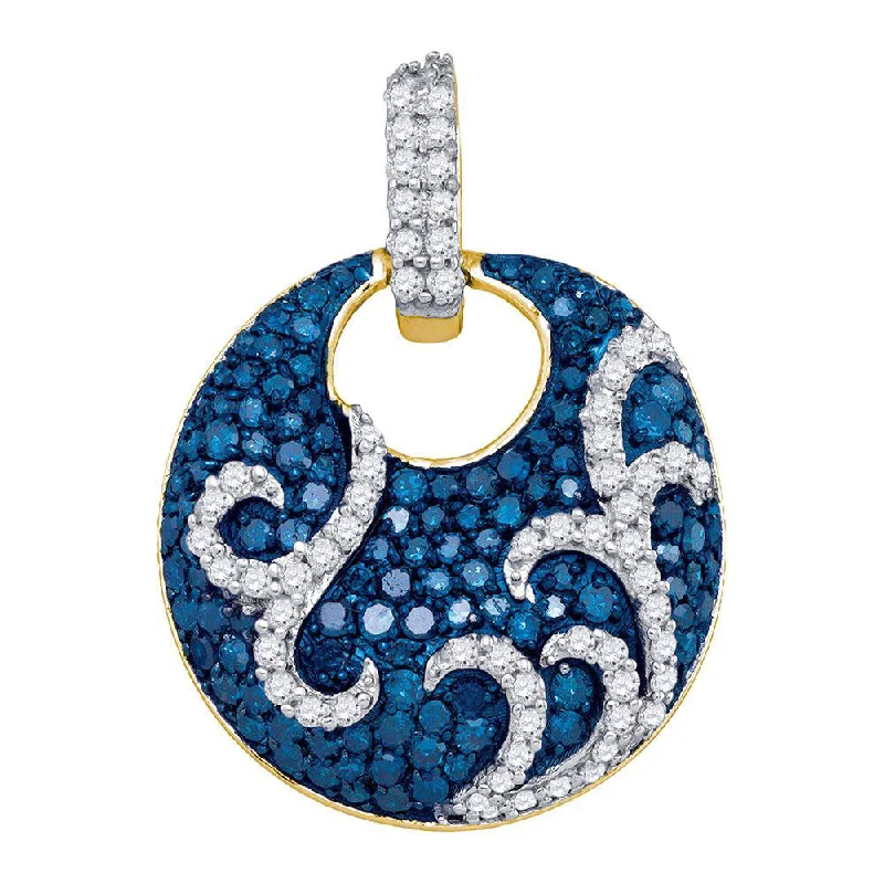 Molten gold necklace-10kt Yellow Gold Womens Round Blue Color Enhanced Diamond Circle Pendant 1 Cttw