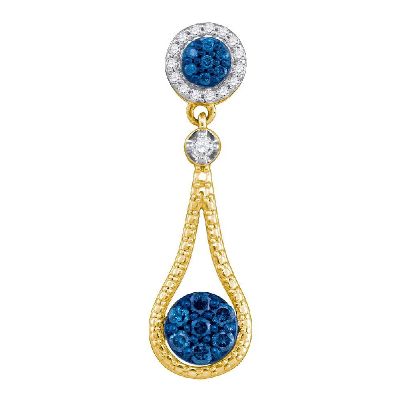 Scored chain necklace-10kt Yellow Gold Womens Round Blue Color Enhanced Diamond Cluster Pendant 1/3 Cttw