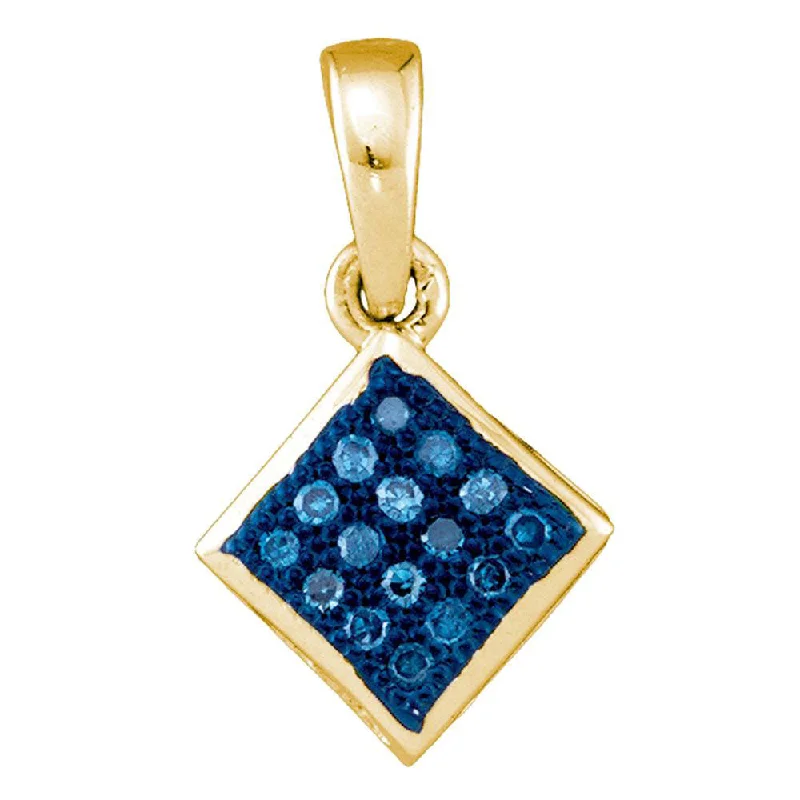 Linked-heart necklace-10kt Yellow Gold Womens Round Blue Color Enhanced Diamond Square Pendant 1/20 Cttw