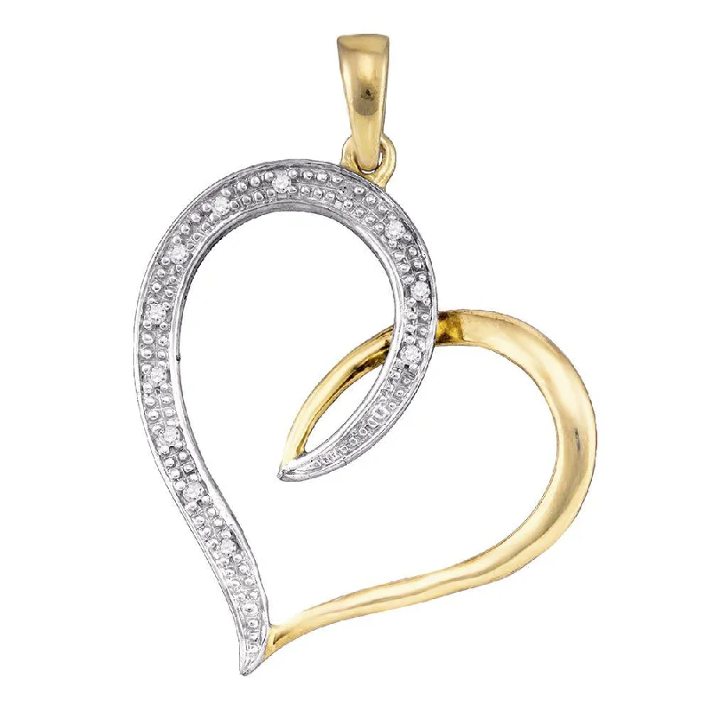 Curled wire necklace-10kt Yellow Gold Womens Round Diamond 2-tone Heart Pendant 1/20 Cttw