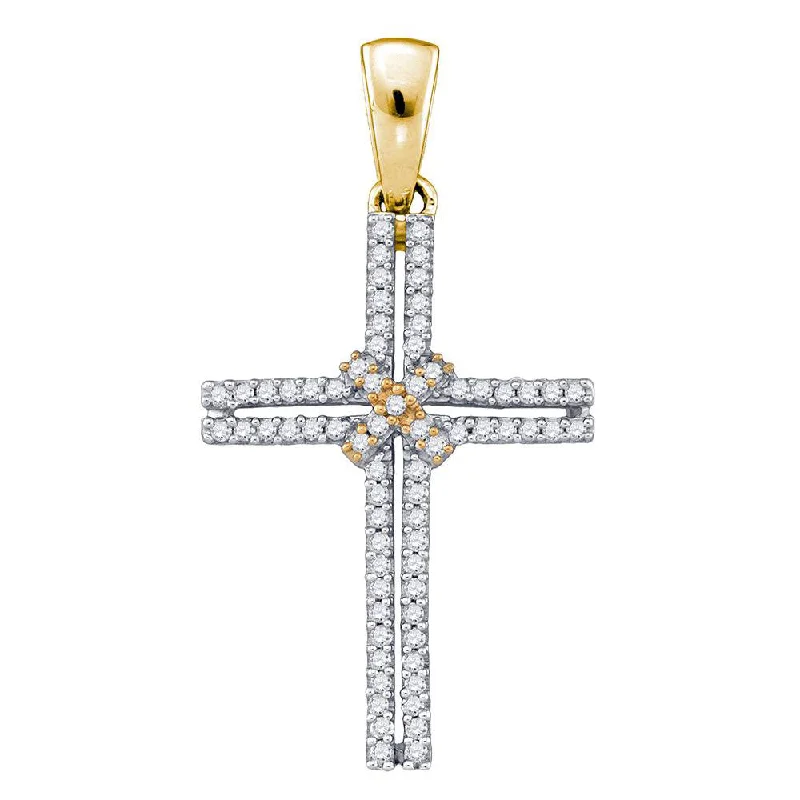 Raw pearl necklace-10kt Yellow Gold Womens Round Diamond Bound Cross Pendant 1/5 Cttw