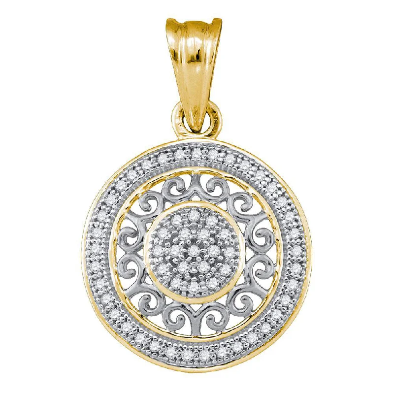 Curled wire necklace-10kt Yellow Gold Womens Round Diamond Circle Pendant 1/6 Cttw