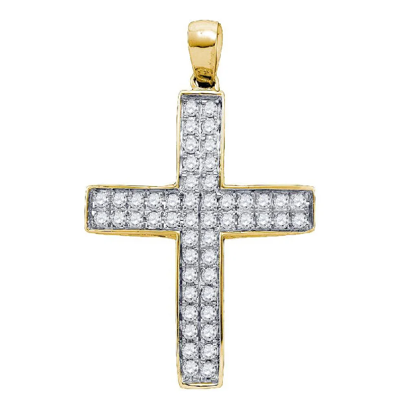 Winding pattern necklace-10kt Yellow Gold Womens Round Diamond Cross Pendant 1/2 Cttw